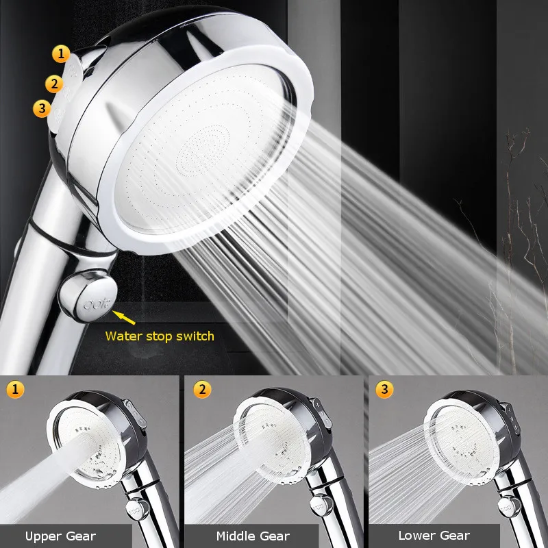 

360 Degrees Rotating Shower Head Adjustable Water Saving Shower Head 3 Mode Shower Water Pressure Shower Head With Stop Button