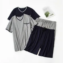 Европейские мужские летние хлопковые шорты, домашняя пижама, Пижамный костюм, шорты для мужчин, пижамный комплект, мужские пижамы, большой размер, v-образный вырез, одежда для сна