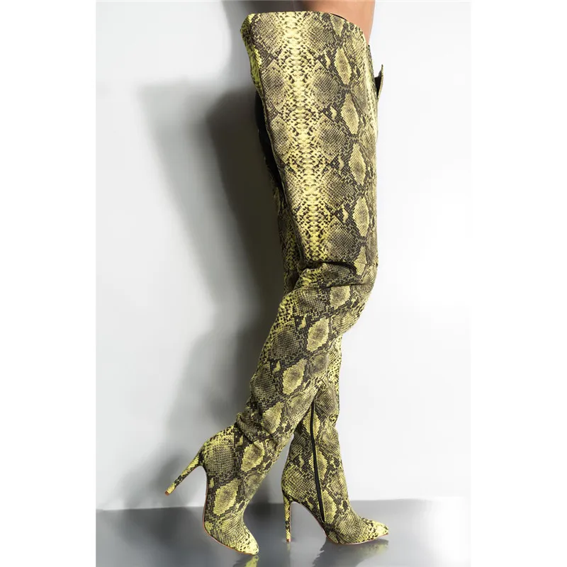 2019 Alta Mujer Rodilla Muslo De Mujeres Nuevo Serpiente Imprimir Pantalón Sobre Sexy La Python Cintura Entrepierna Piel Moda Botas Invierno Del Pic Largo As dTOwqw