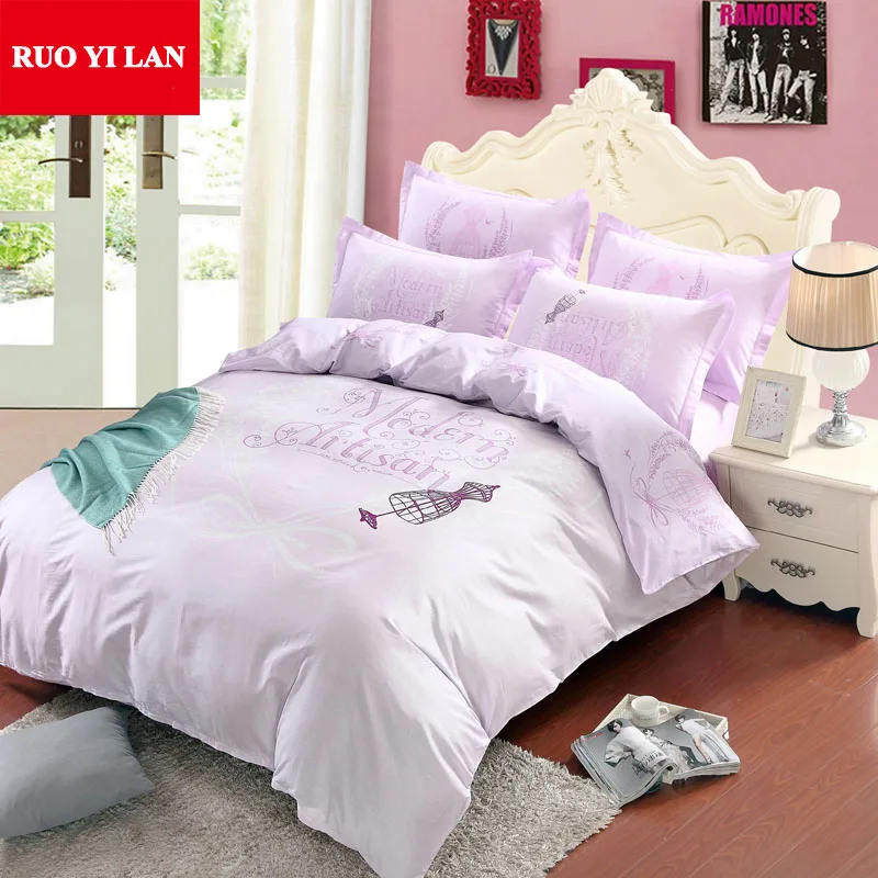 

Lavender Purple Romantic 3D Large Printing Duvet Cover Set 100% Cotton Four Pieces Bedding Set Sheet Queen for 1.5/1.8m Bed