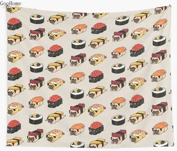 

Sushi Pug Wall Tapestry Cover Beach Towel Throw Blanket Picnic Yoga Mat Home Decoration