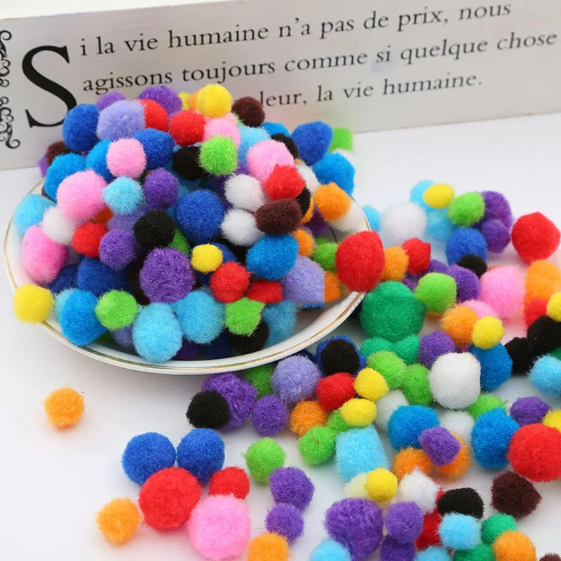 

100Pcs Mix Size 1cm 1.5cm 2cm Random Mixed Color Pompom Soft Pom Pom Balls for DIY Kids Toys Accessories