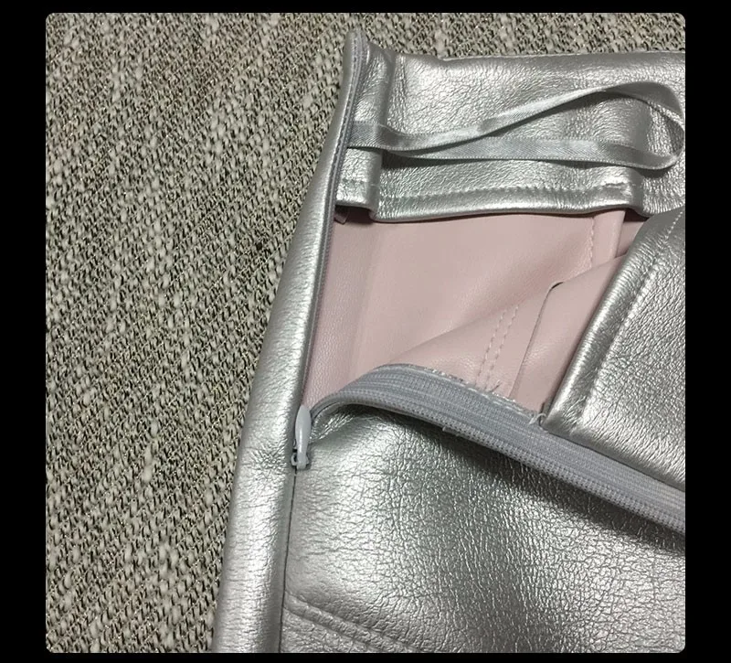 Серебристо-розовые женские юбки из искусственной кожи, асимметричная юбка faldas jupe saia etek, модная дизайнерская кожаная юбка LT331