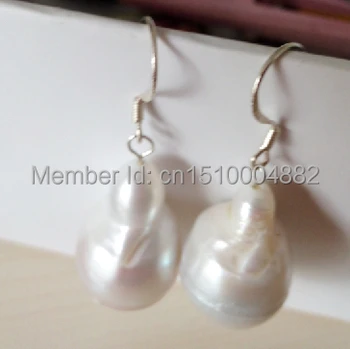 

free shipping 00157 Natural Baroque 23*15mm Huge Cultured pearl Earring