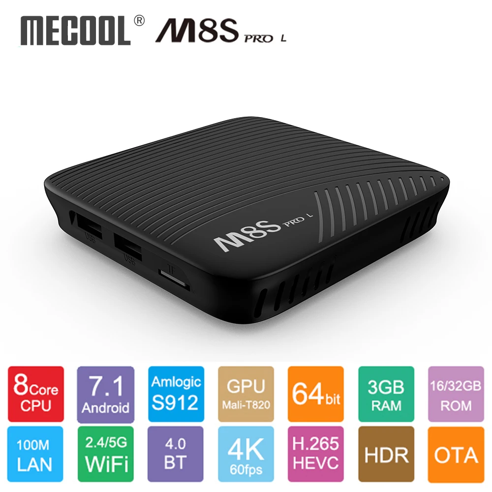 ТВ приставка MECOOL M8S PRO L Android 7 1 Amlogic S912 Голосовое управление 4K потоковое 3 Гб 16 Гб/32
