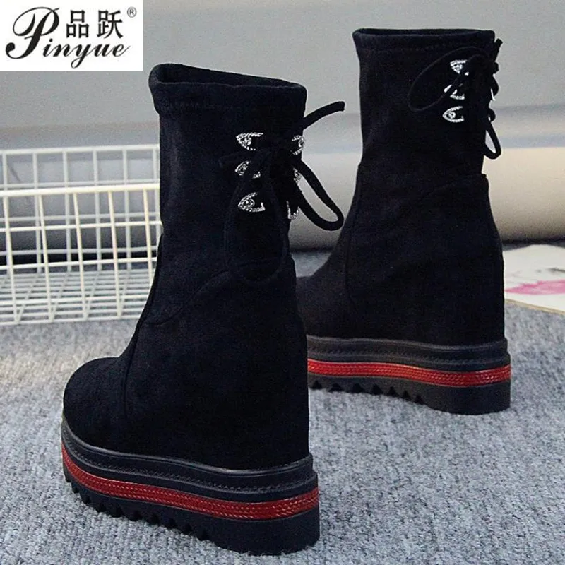 

Women's Ankle Boots Platform Knitting High Top 2019 Autumn Winter Female Casual Shoes Incrased Internal Wedge Short Boots Rated