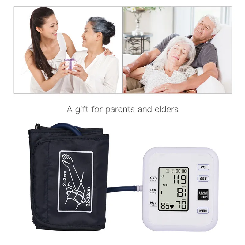 

Upper Arm Screen Blood Pressure Monitor Double memory Intelligent Pressurized Sphygmomanometer Heartbeats Medical Equipment