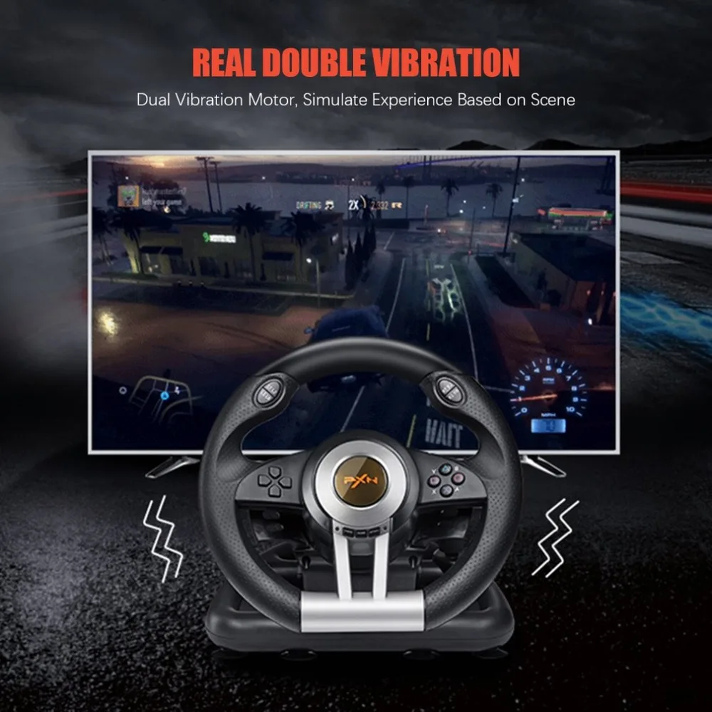 PXN V3II Racing Game Steering Wheel with Brake Pedal for PC/PS3/PS4/XBOX ONE/SWITCH