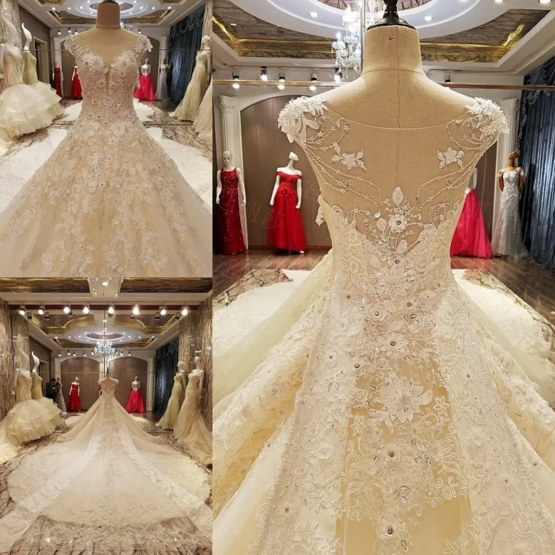 Vestido De Noiva Роскошные принцессы Свадебные и Бальные платья 2018 Sheer спинки бисером