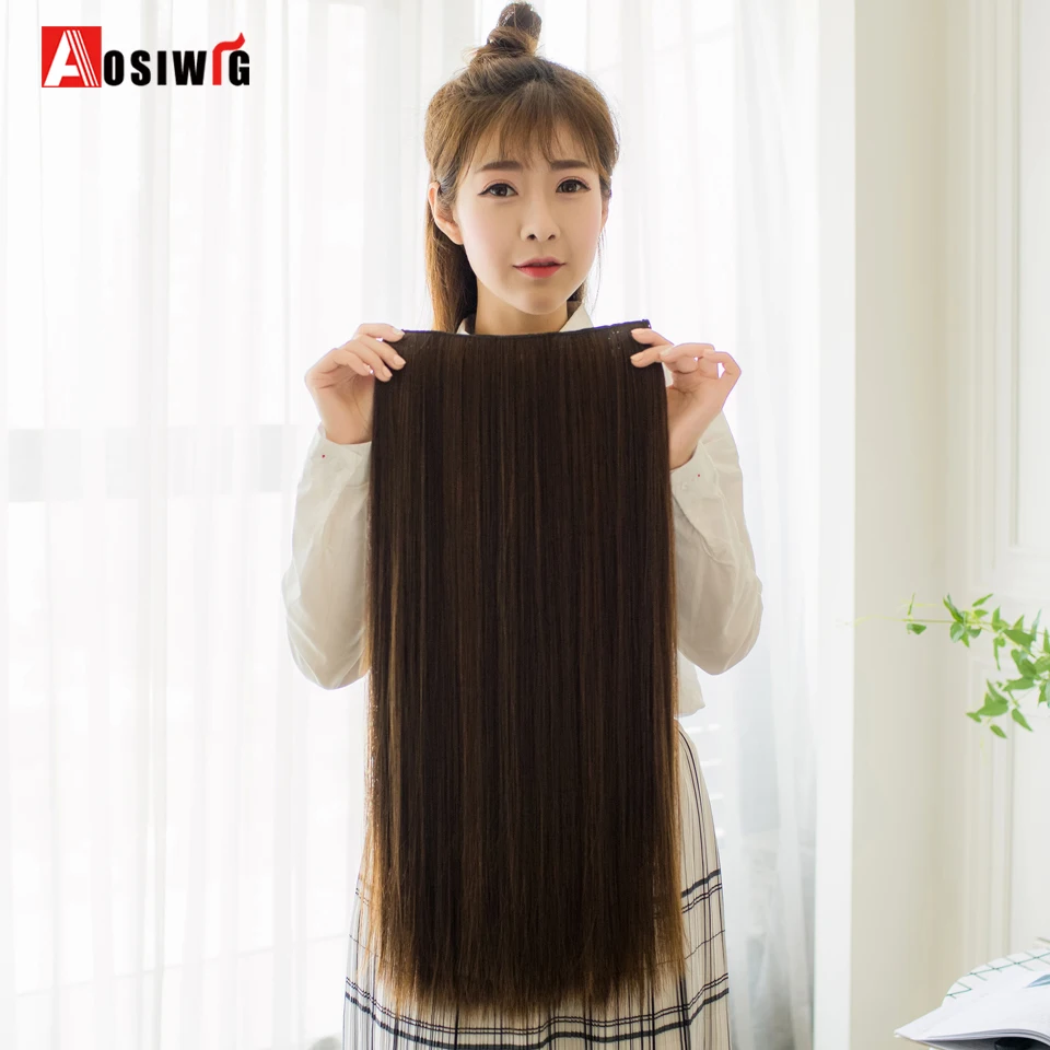 24 "Длинные прямые высокая температура волокна синтетические клип в наращивание волос для женщин AOSIWIG