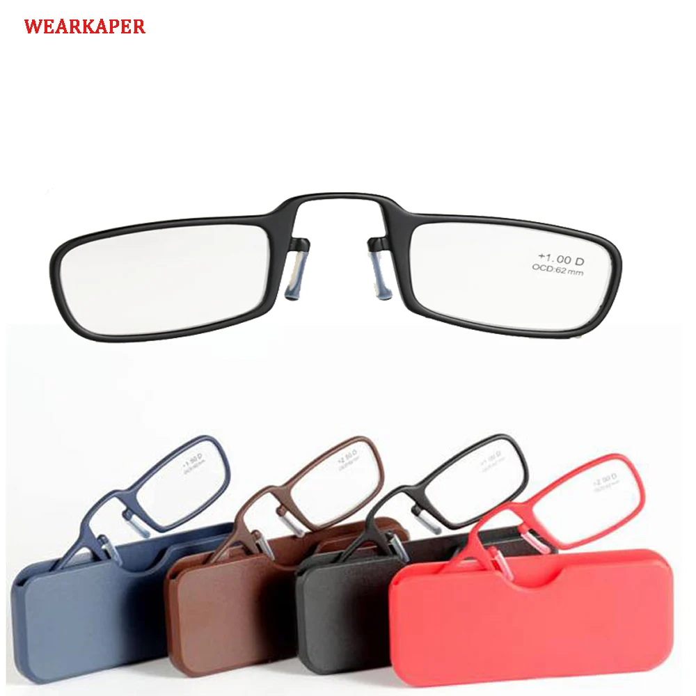 

WEARKAPER Nose Clip Portable SOS Reading Glasses with Phone Stands Glasses Case Mini Wallet Pince Nez Optics