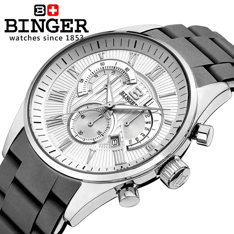Швейцарские мужские часы люксовый бренд наручные часы Бингер кварцевые часы полностью из нержавеющей стали Хронограф Diver glowwatch BG-0407-2