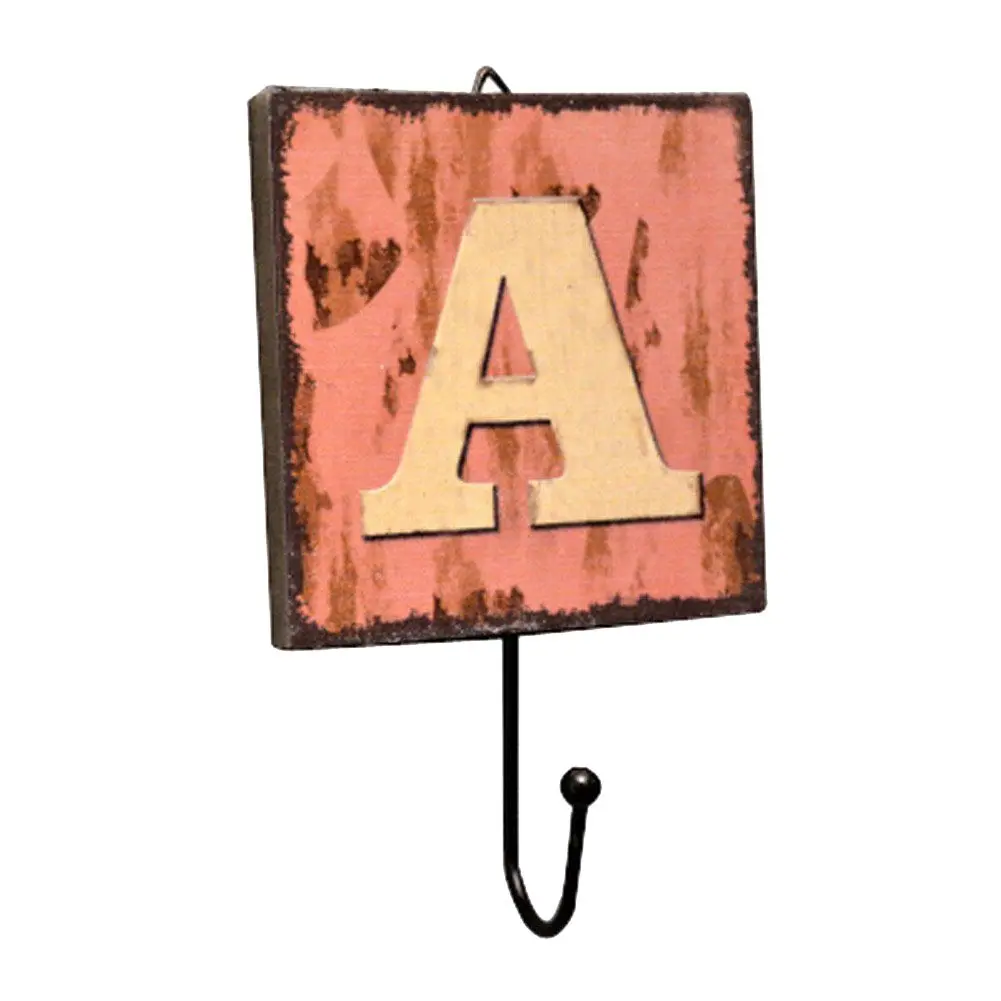 Practical Boutique Creative Retro Style Wall Hooks Wood Material Letter Pattern Decorative Hook