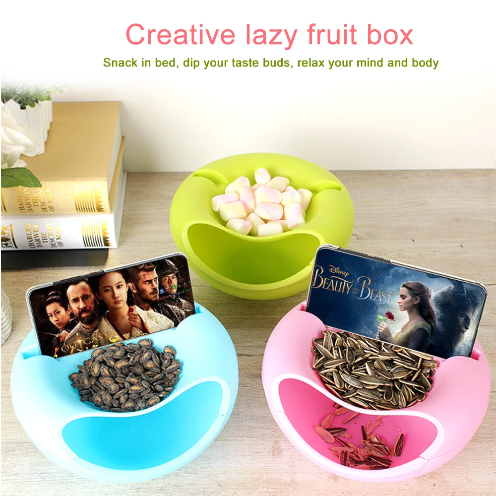 Kitchen Plastic Lazy Person Fruit Bowl A Fruit Bowl Can Be Opened Double Candy Dish Round Fruit Box Melon Seeds Fruit Candy Skin (10)