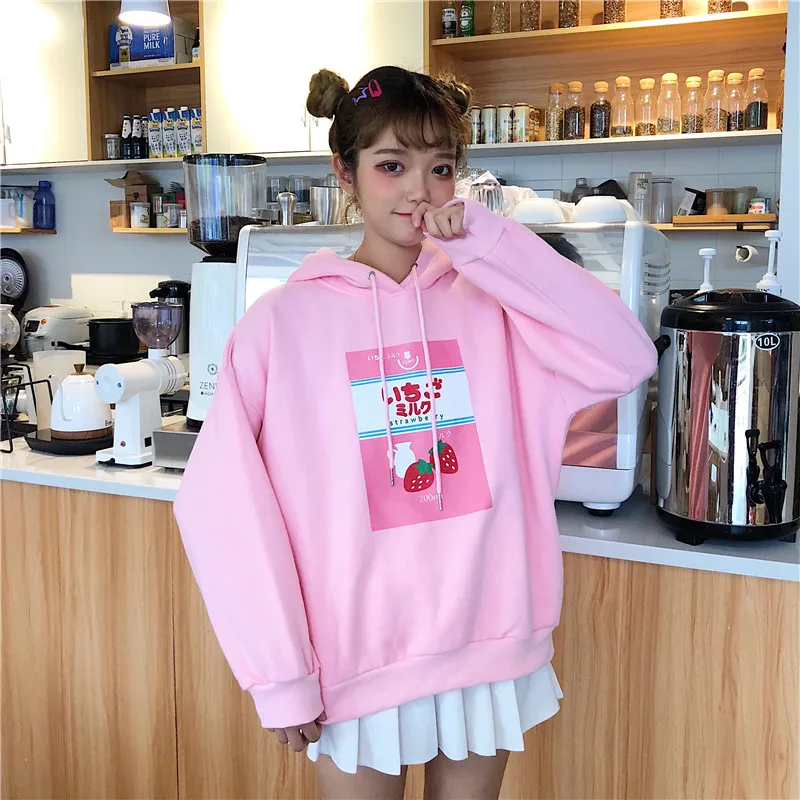 Harajuku мода плюс Velevt Для женщин толстовки милые коровье молоко коробка с