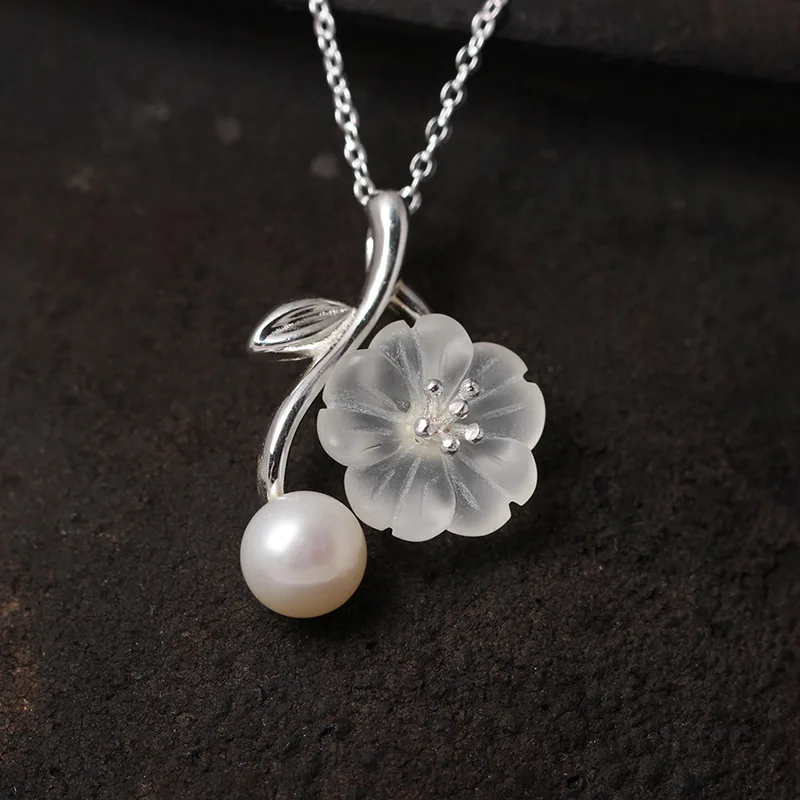 plum pearl vintage necklace women 100% 925 Sterling silver nacklace Jewellery Clavicle chain pendant charms