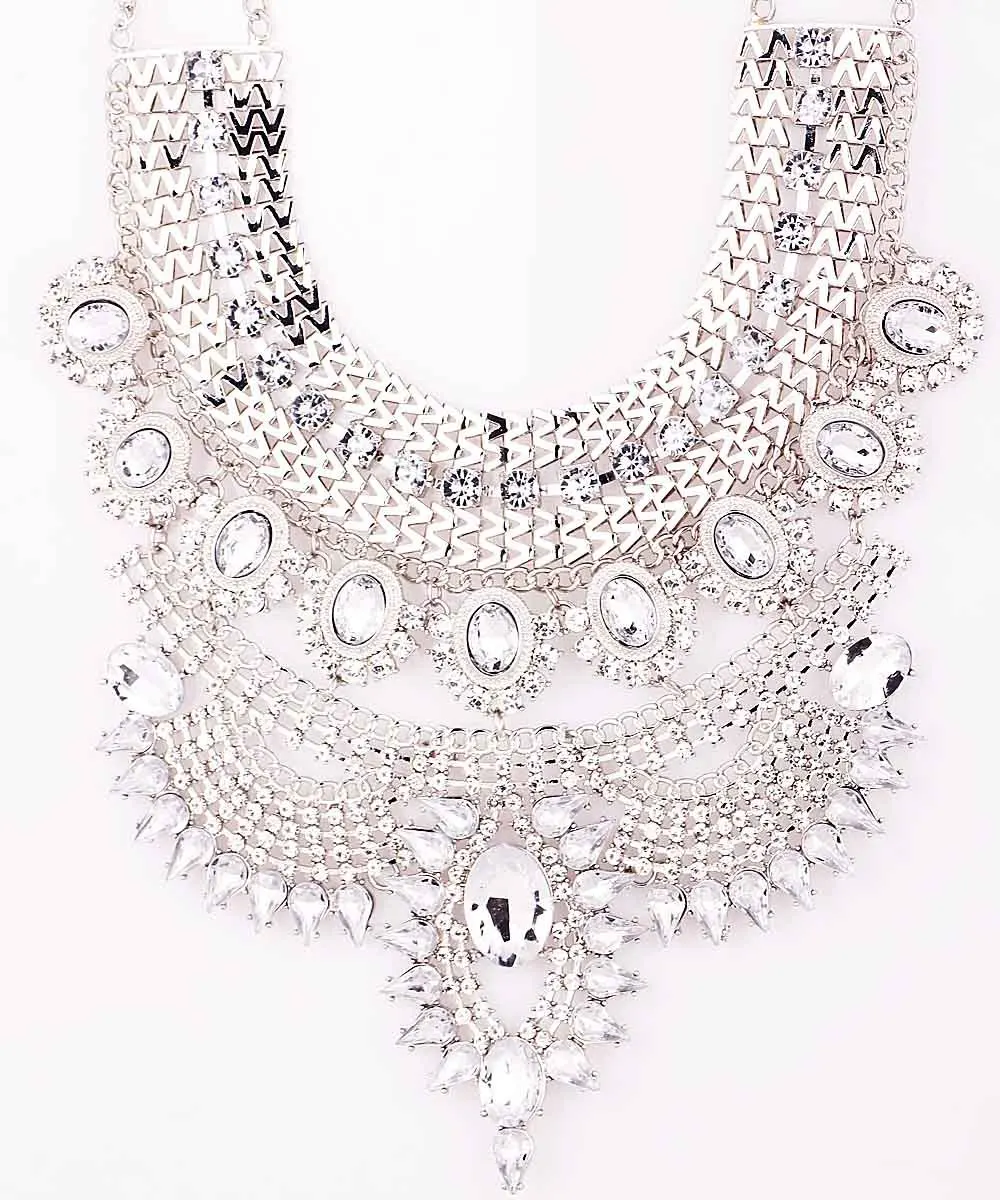 

New Handmade Fashion Woman Noble Antique silver Style Pendant Multilayer Crystal Bib Statement Chunky Choker Necklaces