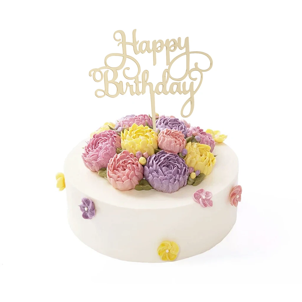 Happy Birthday Cake Topper Acrylic Cake Centerpieces for Birthday Party Baby Shower Decoration - Black/Gold