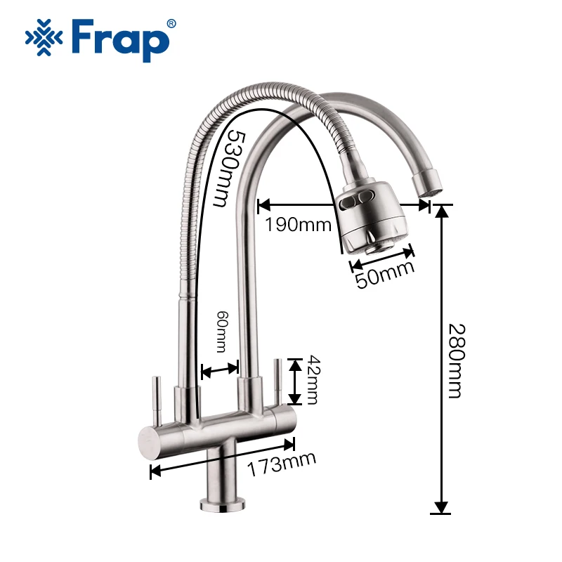 Frap одинарный кран холодной воды 304 нержавеющая сталь Универсальная труба двойная труба выход кухонный кран раковина стена из вращения