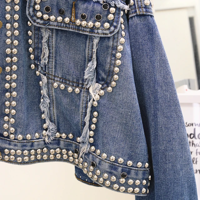 Women New Beading Jeans Jacket Handwork 