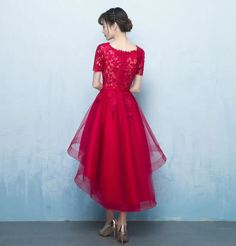 Новинка лета 2017 красное короткое платье спереди и сзади длинное женское красные