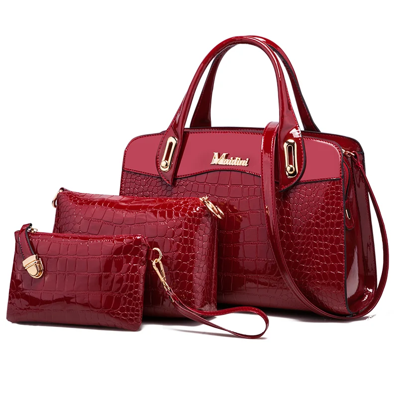 3 шт. SetsTop ручные сумки для женщин лакированная крокодиловая женская сумка на плечо женская сумка женские кожаные сумки Bolsa Feminina - Цвет: Wine Red