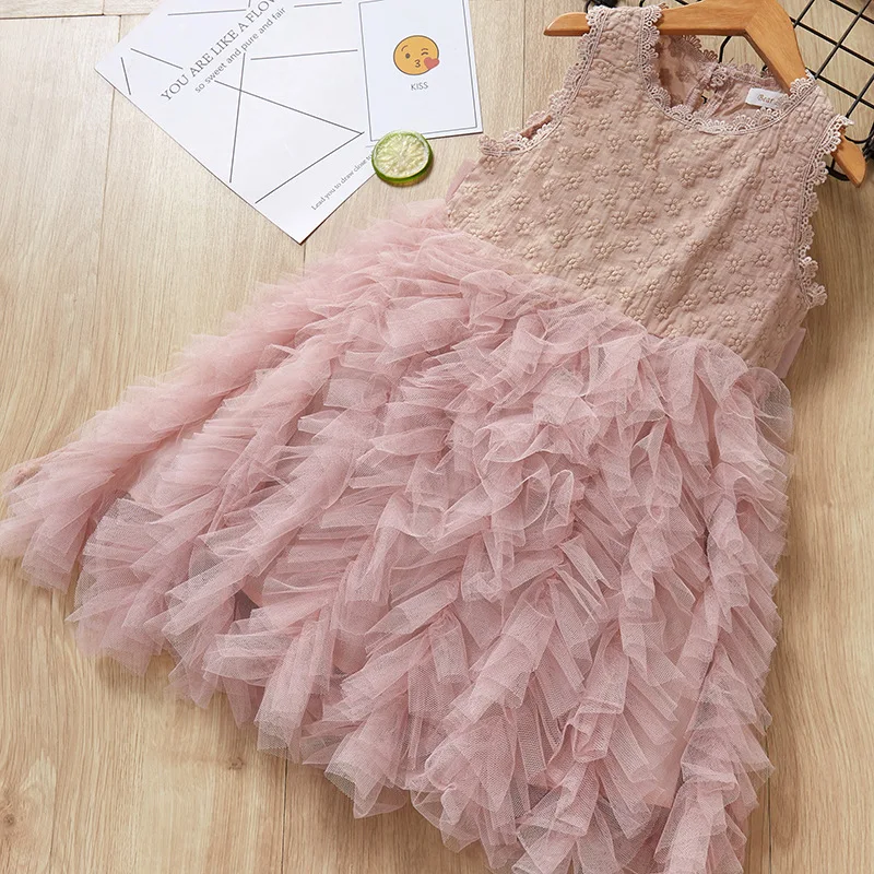 

Girls Dress Lace Little Flower Embroidered Dresses For Girls Summer Birthday Present Party Dress Costume Toddler Kids Clothing