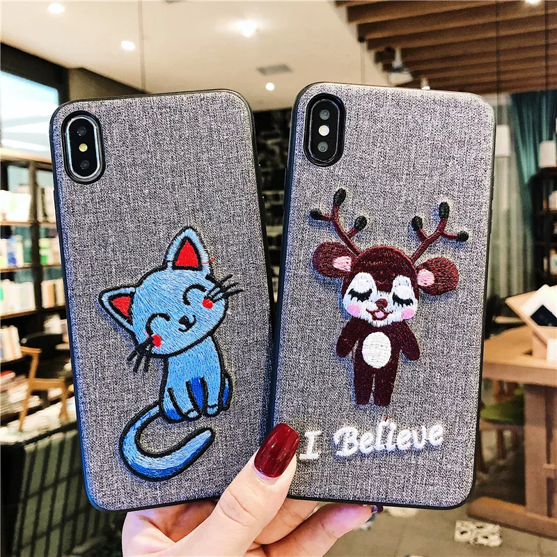 3D чехол для iPhone X XS Max XR на заднюю крышку с вышитыми милыми кошками собаками и