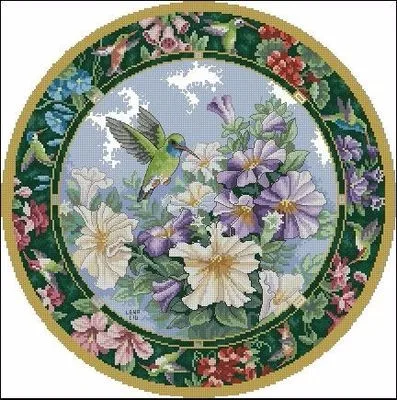 CS-1671 Cross Stitch Kit Sweet Nectar Hummingbird and Flowers dim 35011
