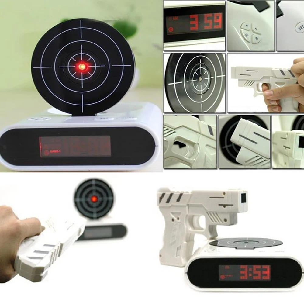 1Set Novelty LCD Gun Alarm Clock with Recording Function Funny Infrared Target Shooting Game Toy Home Desk Decoration Props Gift