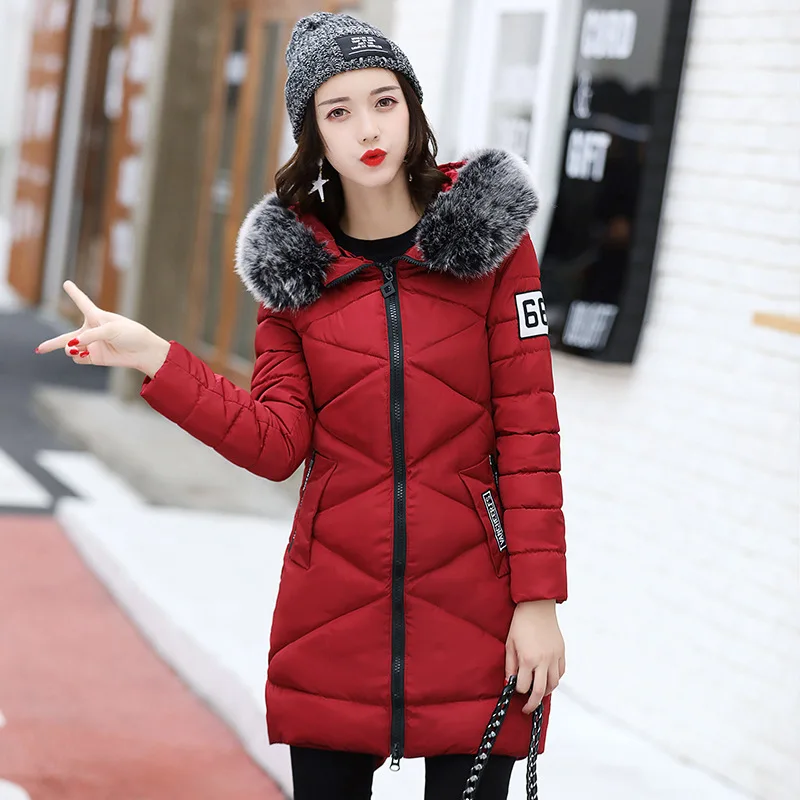 Зимняя женская куртка 2017 модные парки с меховым воротником толстовки с хлопковой подкладкой длинная куртка Женские теплые пальто тонкая