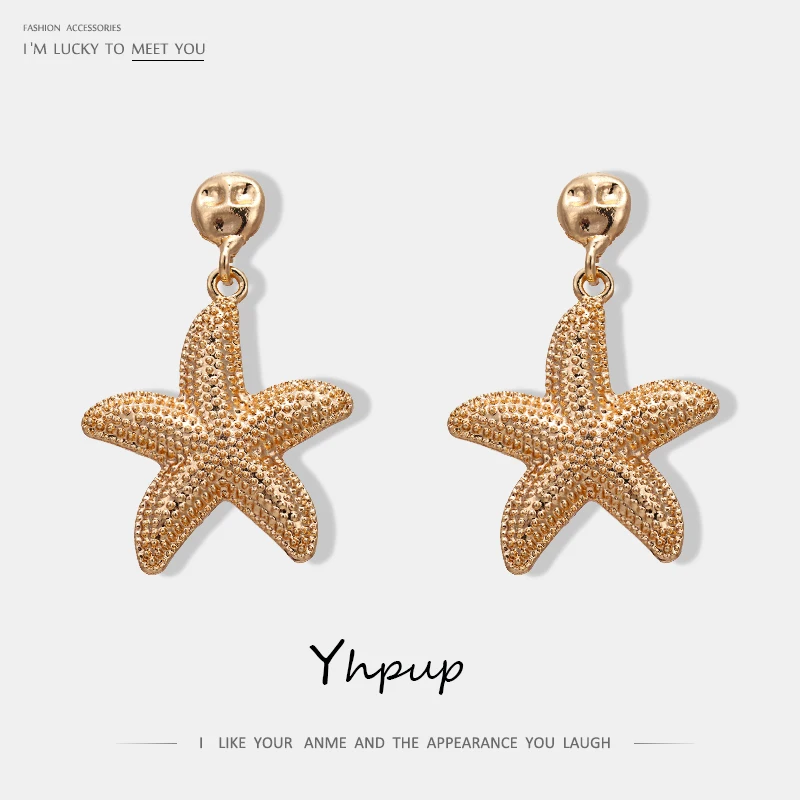 

Yhpup Stylish Brand Temperament Star Geometric Dangle Earrings European Zinc Alloy Gold Earrings for Female Party Jewelry Gift