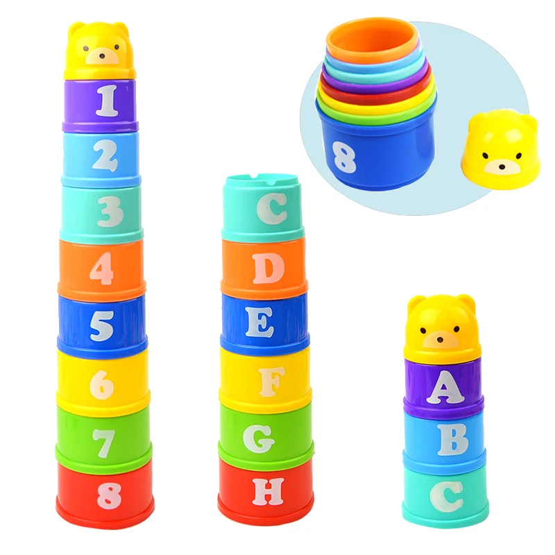 

8PCS Educational Baby Toys 6Month Figures Letters Foldind Stack Cup Tower Children Early Intelligence Alphabet Toy for Children