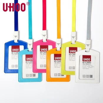 

UHOO 6832 Card Holders School Card PU Leather Bank Credit Card Holder Work Card ID Name Badge with Lanyard