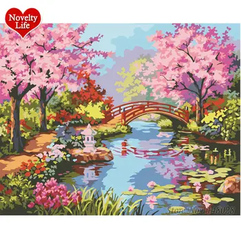 

DIY Romantic Cherry Blossom Pictures Digital Hand Painted Canvas Oil Paintings by Numbers Home Decor Unique Craft Paint Art S23