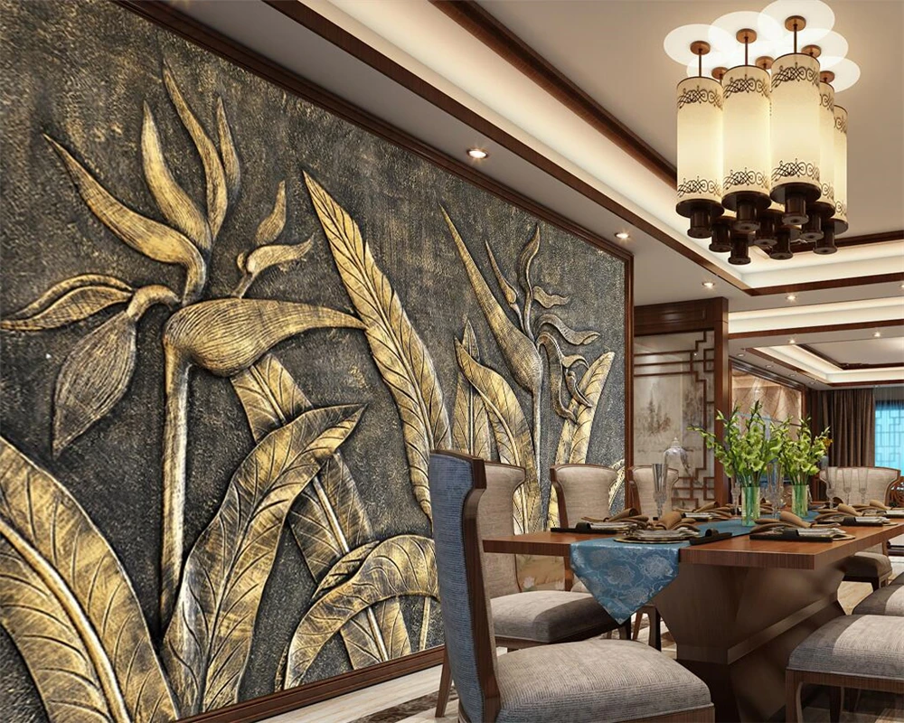 Beibehang Custom wallpaper murals golden bird of paradise sculpture wall TV background wall living room bedroom 3d wallpaper Beibehang Custom wallpaper murals golden bird of paradise sculpture wall TV background wall living room bedroom 3d wallpaper