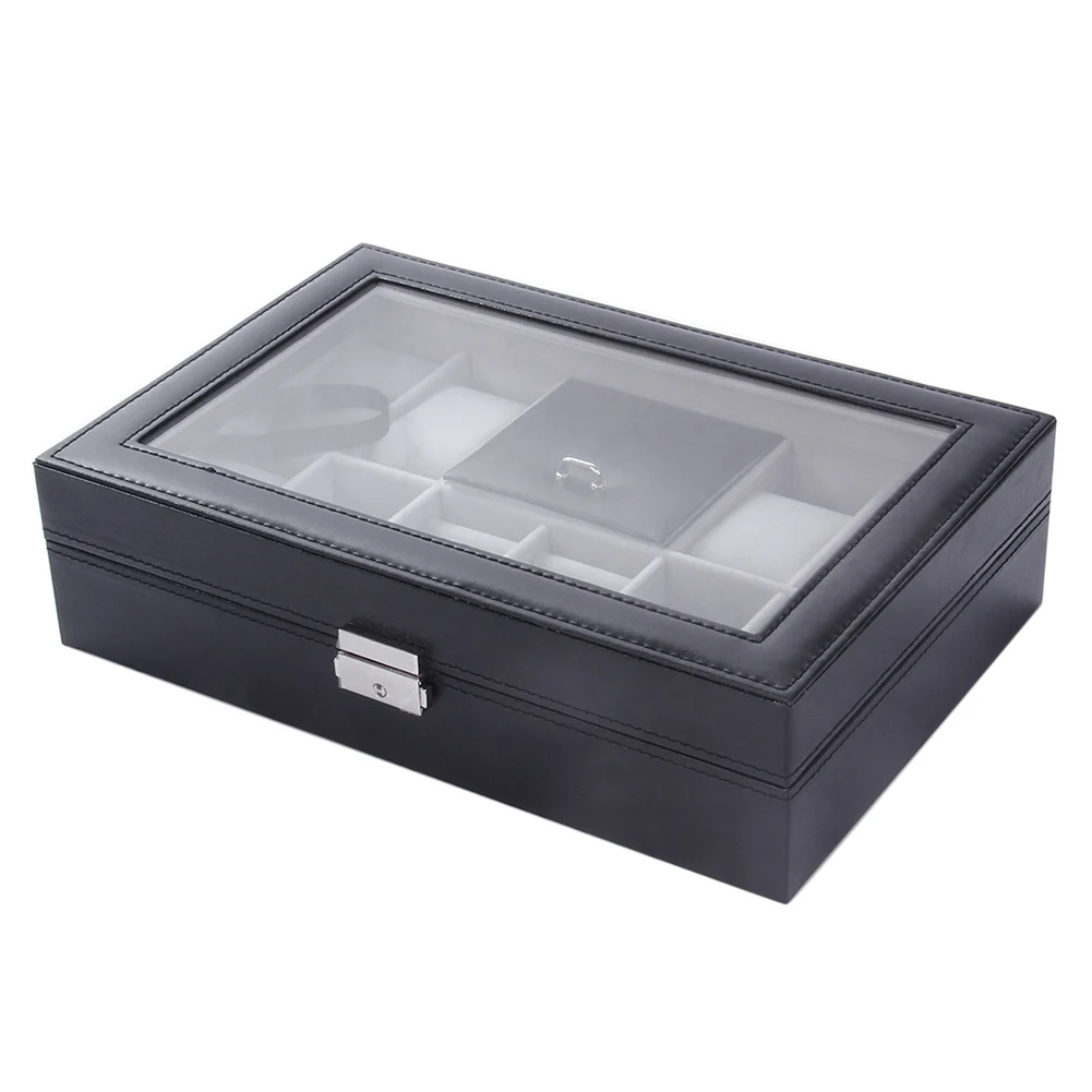 

8 + 3 Grids Faux Leather Watch Box Storage Case Rings Bracelet Jewelry Display