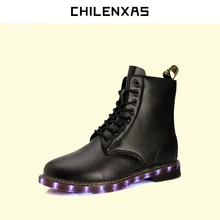 CHILENXAS Winter Large Size 35-46 Lovers USB Charger Led Light Unisex Casual Leather Shoes Men Breathable Ankle Boots Lace-up