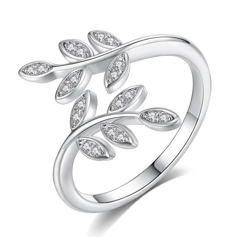 

Beiver 2019 New Dendritic Ring Delicate Leaf Ring for Women White Gold Color Wedding Jewelry Valentine's Day Gift