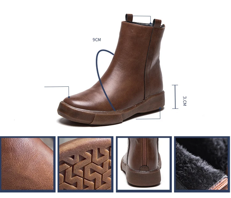Женские ботинки «Челси» из натуральной кожи; брендовые зимние теплые флисовые полусапожки; большие размеры; Тонкие Ботинки martin на плоской платформе; Женская рабочая обувь