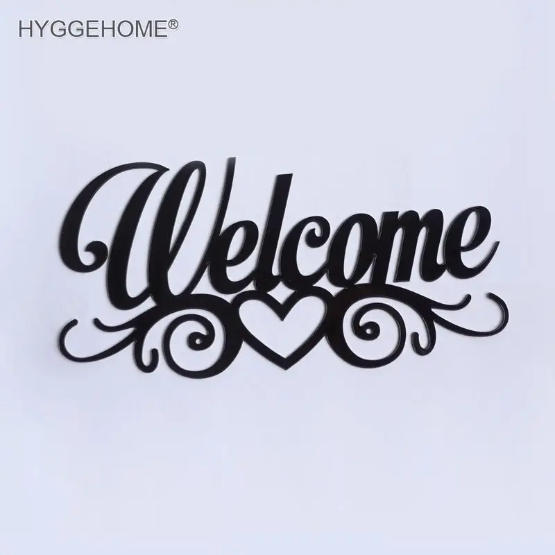 

Welcome Script Heart Style Door Plates Different Size Acrylic Mirror Wall Sticker Design with Self-adhesive Glue Home Decor