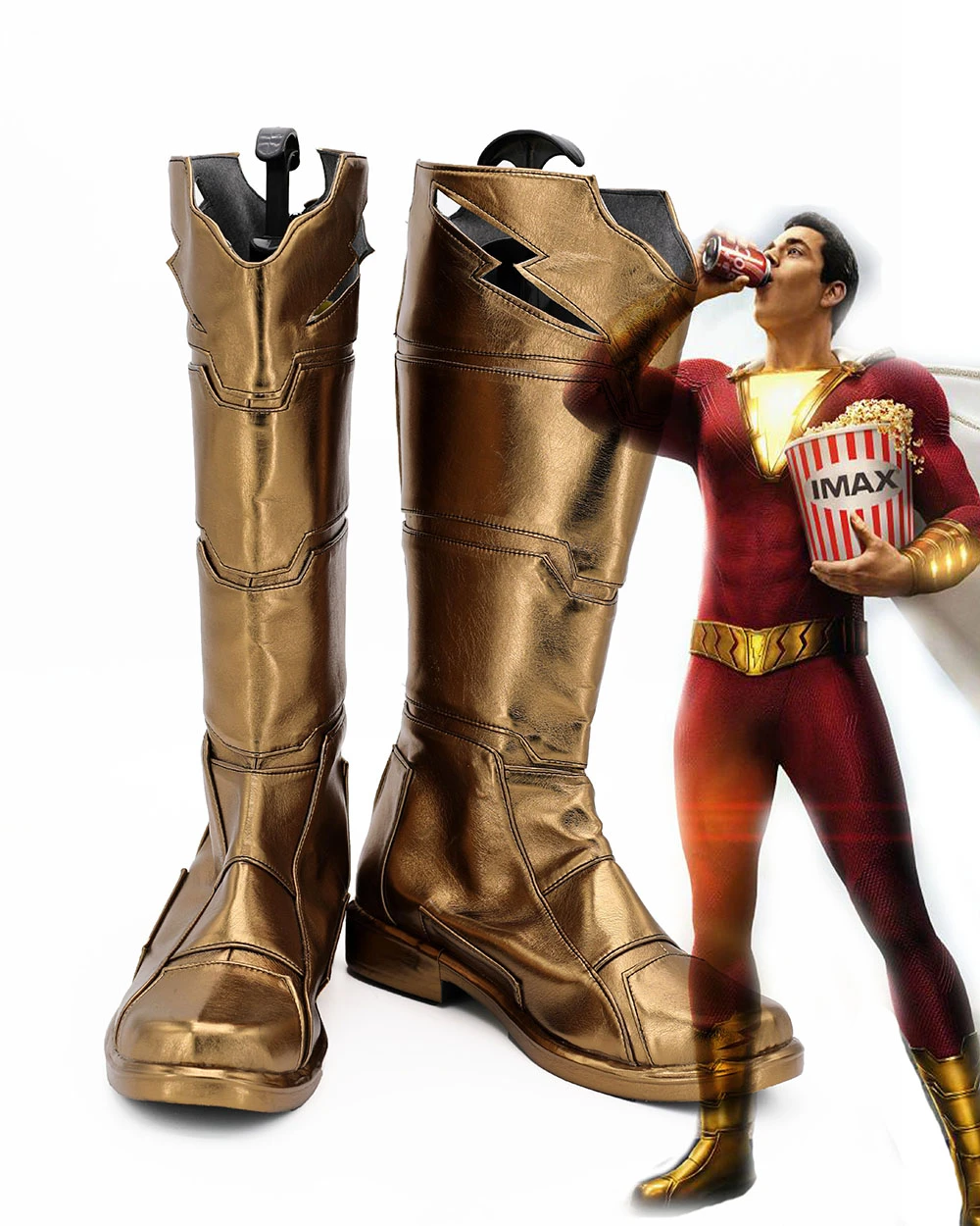 Capitaine Marvel Shazam Cosplay film chaud Shazam Billy Batson Cosplay  bottes super-héros chaussures dorées sur mesure toute taille veau haut -  AliExpress Nouveauté & Usage Spécial