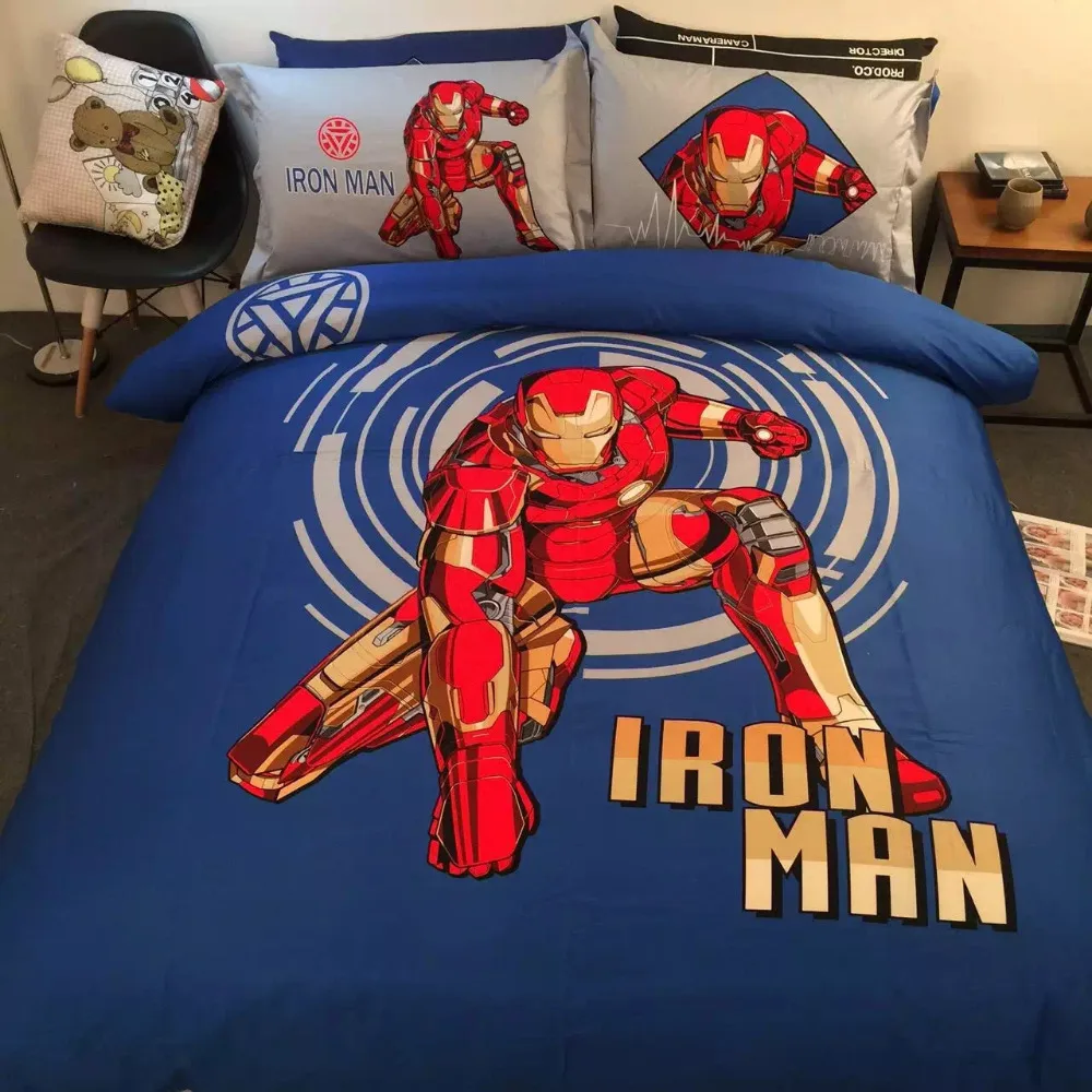 

2018 Pure cotton cartoon iron man cotton children's bedding four-piece