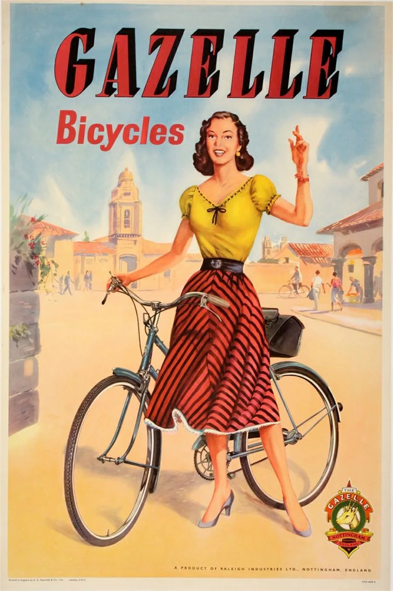 Old Fashion Bicycle Woman Bike Ride Vintage Retro Kraft Poster