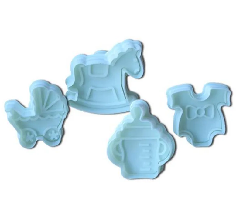 

4Pcs Baby Type Plastic Baking Mold,Kitchen Biscuit Cookie Cutter Pastry,Plunger 3D Stamp Die Fondant Cake Decorating Tools