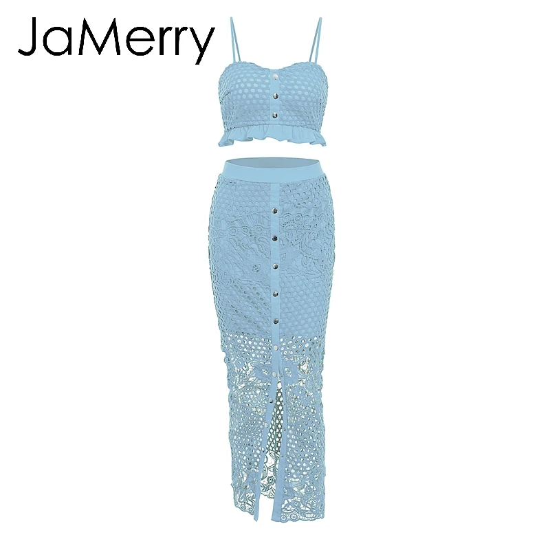 JaMerry винтажное сексуальное открытое платье из двух частей женское платье спагетти кнопка для ремешка подкладка летний сарафан элегантное однотонное платье миди - Цвет: Синий