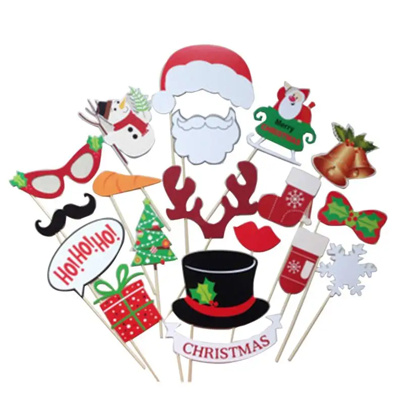 

19Pcs Christmas Photo Booth Props Mustache Glasses Hat Christmas Party Favors Costume Props Kit
