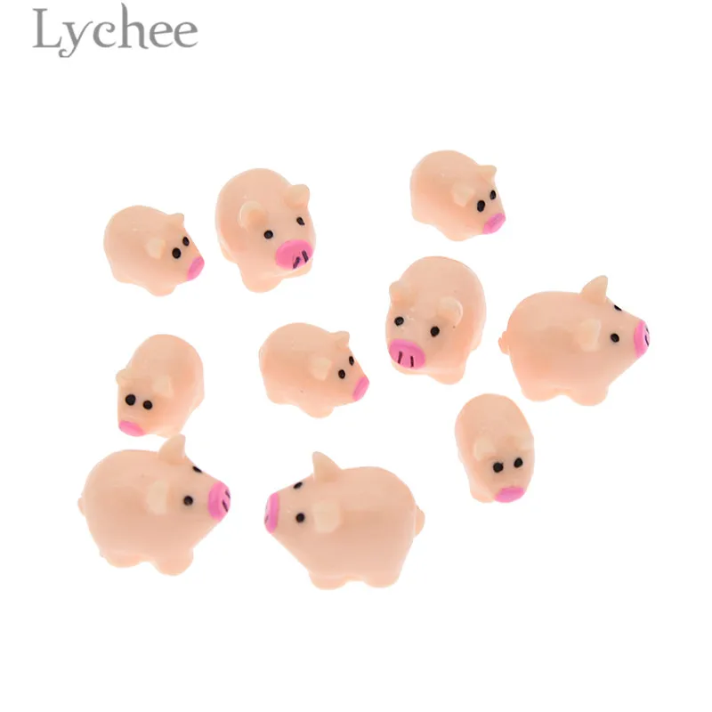 Lychee Life 10pcs Kawaii Resin Pig Micro Landscaping Miniatures Lovely Mini Figurines DIY Dollhouse Home Decoration Crafts