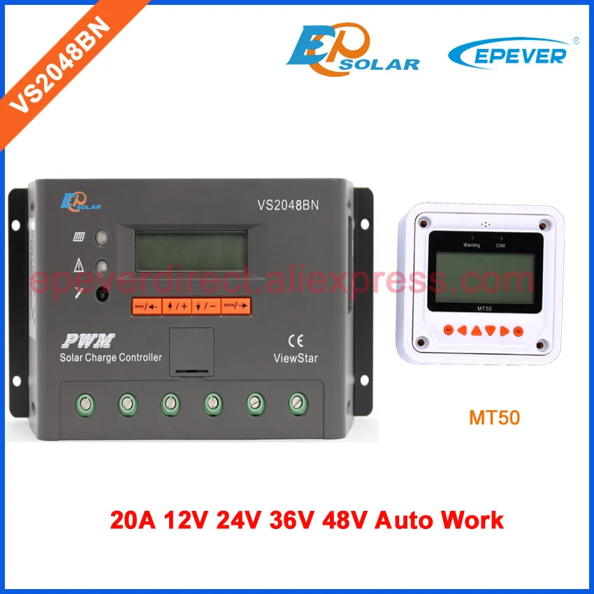 

VS2048BN 20A controller for solar panel 12V 24V 36V 48V system auto work with MT50 remote meter PWM regulator 20amp