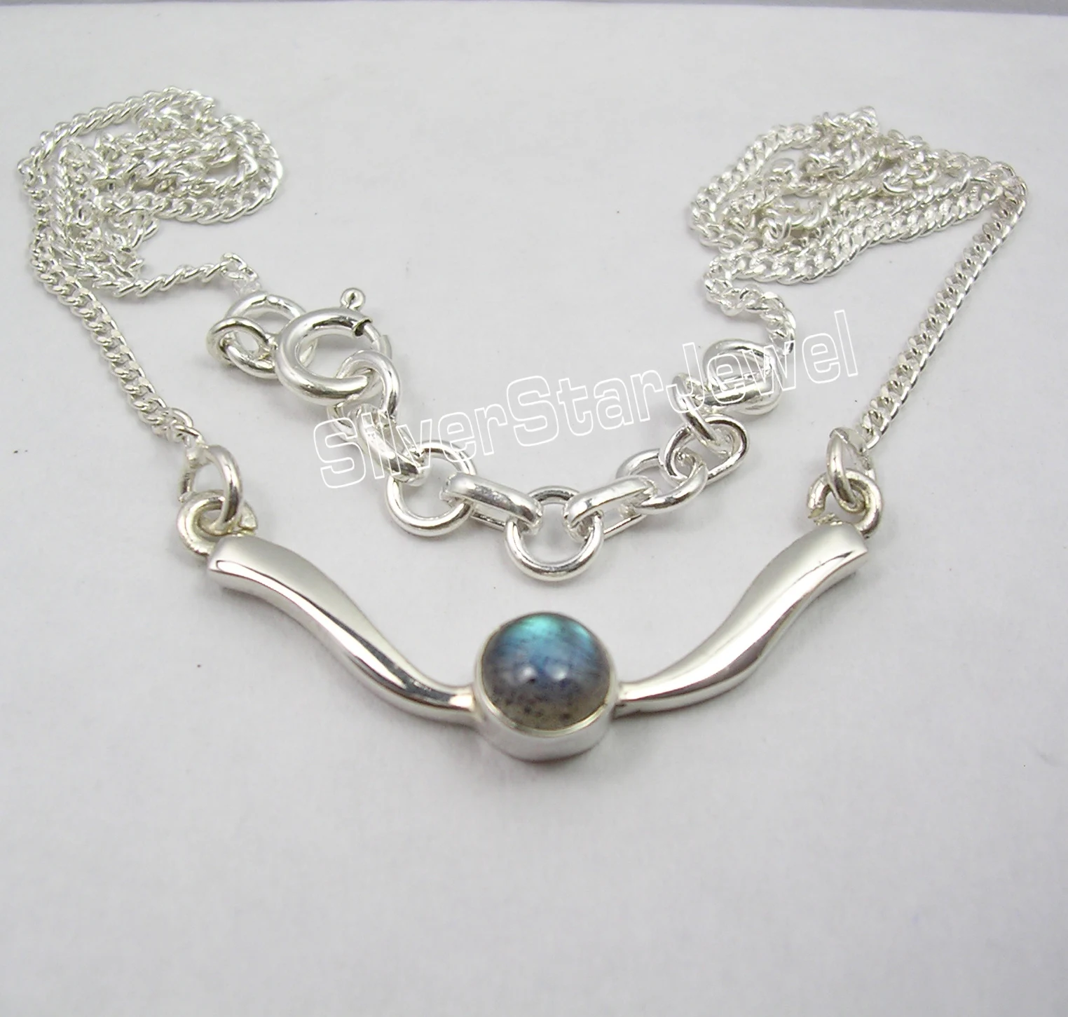 

Chanti International Pure Silver BLUE FIRE LABRADORITE Adjustable Chain Necklace 17 5/8 Inches